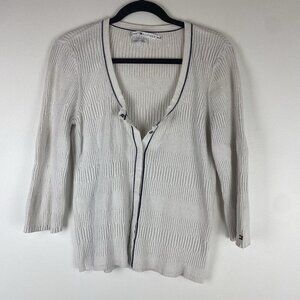 Tommy Hilfiger Women's Ribbed Cardigan Button Up Size XL Cream Preppy Cotton